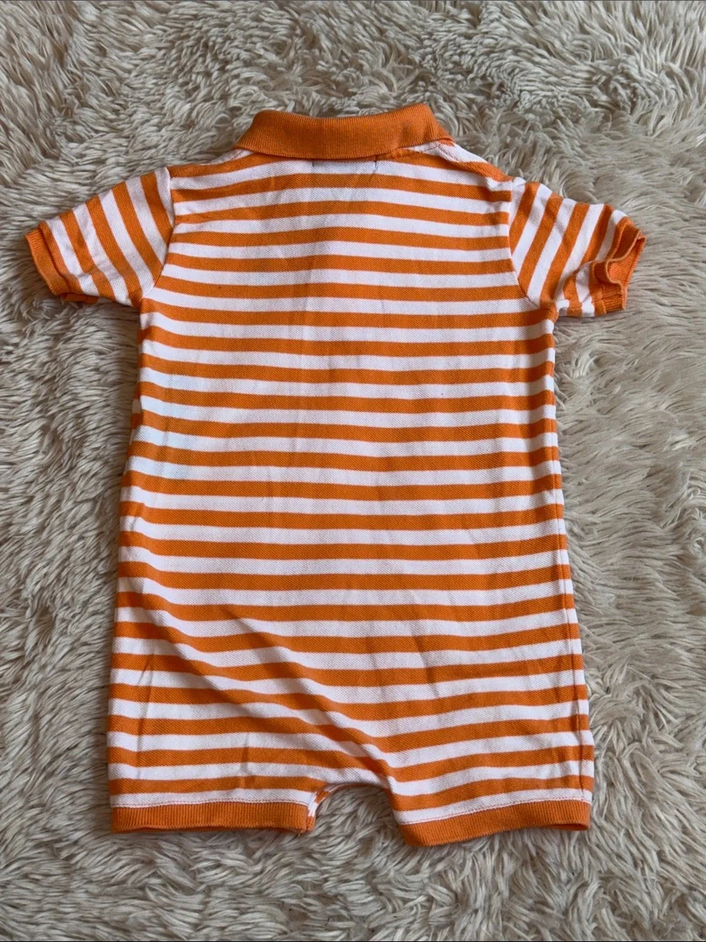🐎Ralph Lauren Orange & White Striped Polo Romper/Shortall 12 mths